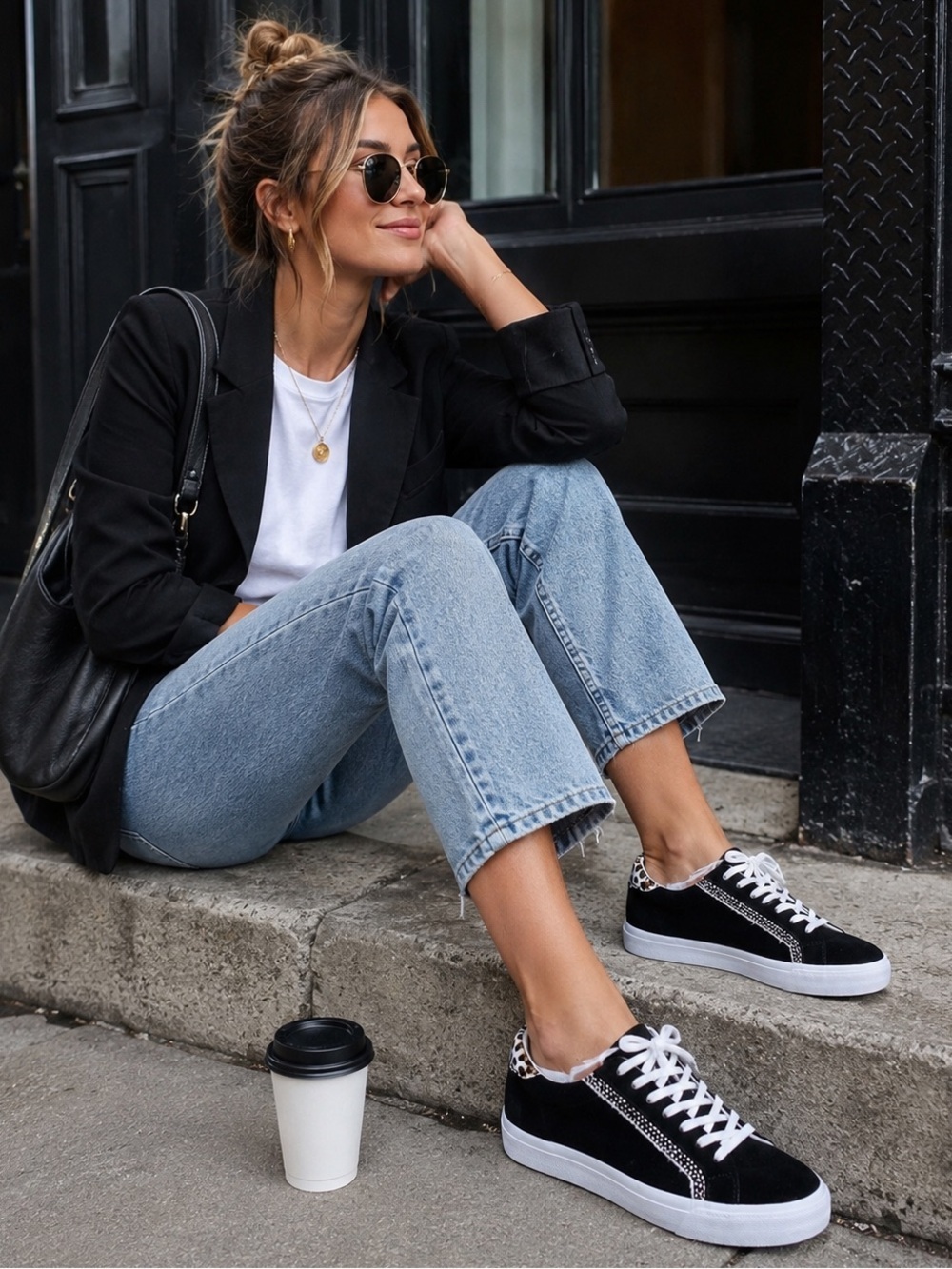 NWOT Madewell Sidewalk Low Top Sneakers Black Suede Animal Print Size 8.5